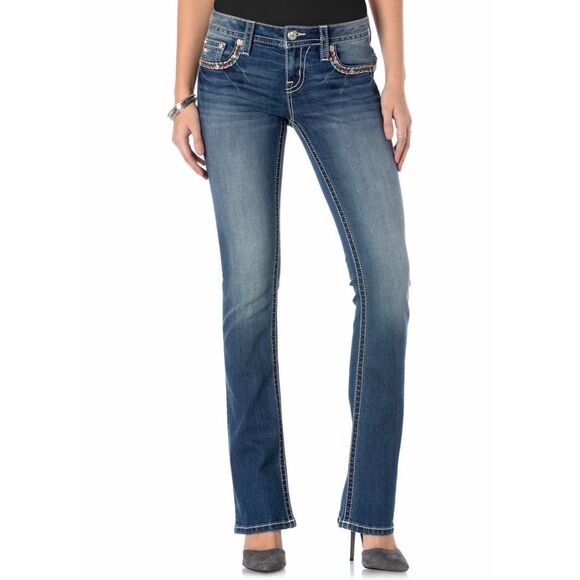 New! MISS ME Embellished Bootcut Blue Jeans Denim Mid-Rise Size 28 Inseam 34 - Picture 3 of 4